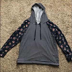 Navy floral striped hoodie